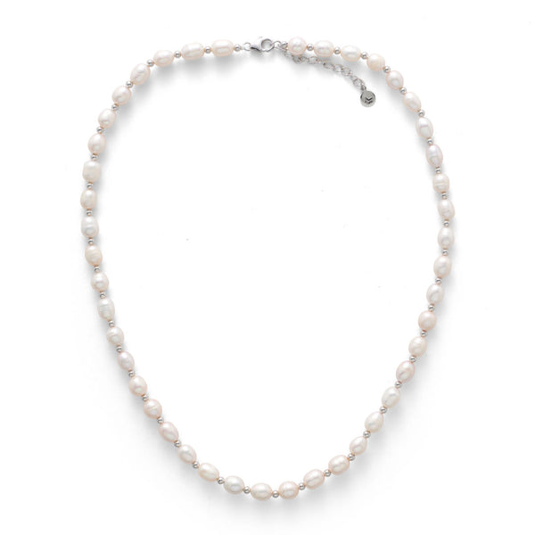 Bead Silver Necklace w. Pearls