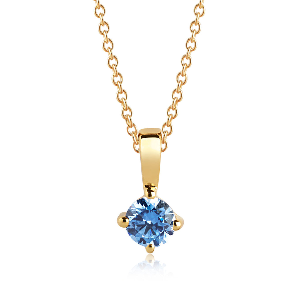 Princess Piccolo Round Gold Plated Necklace w. Blue Zirconias
