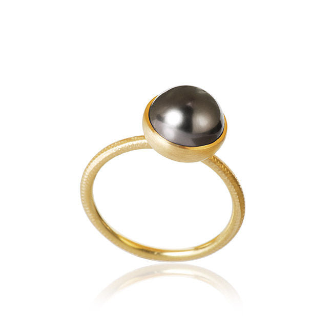 Small Pacific 18K Guld Ring m. Grå Perle