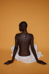 Danaé hanging 18K Gold, Whitegold or Rosegold Necklace w. 7 Diamonds