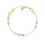 Piccolo 18K Gold Bracelet w. Aquamarine, Chalcedony, Citrin & Quartz