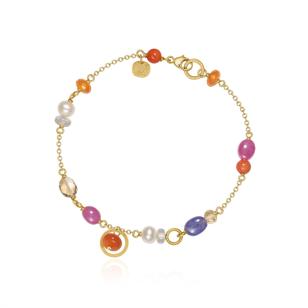 Wild Berry Limited edition 18K Guld Armbånd m. Koral, Rubin, Karneol, Citrin, Månesten, Tanzanit & Perle