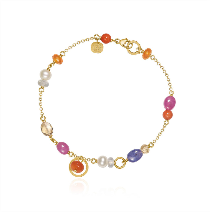 Wild Berry Limited edition 18K Guld Armbånd m. Koral, Rubin, Karneol, Citrin, Månesten, Tanzanit & Perle