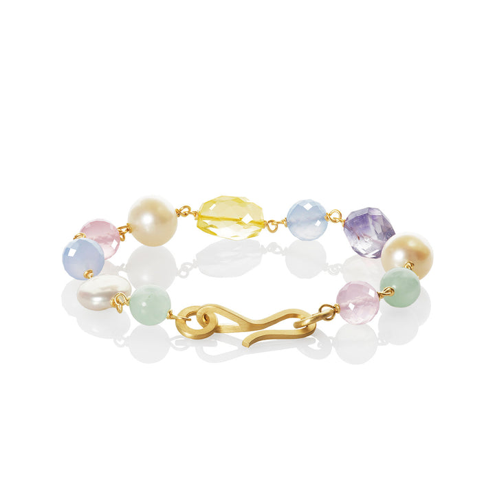 Piccolo Northern Light Limited Edition 18K Guld Armbånd m. Ametyst, Kvarts & Perle