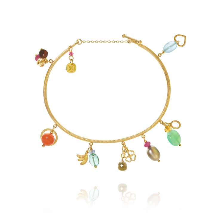 Linea Piccolo Tropical Armband 18K vergoldet I Citrin, Diamanten und Koralle