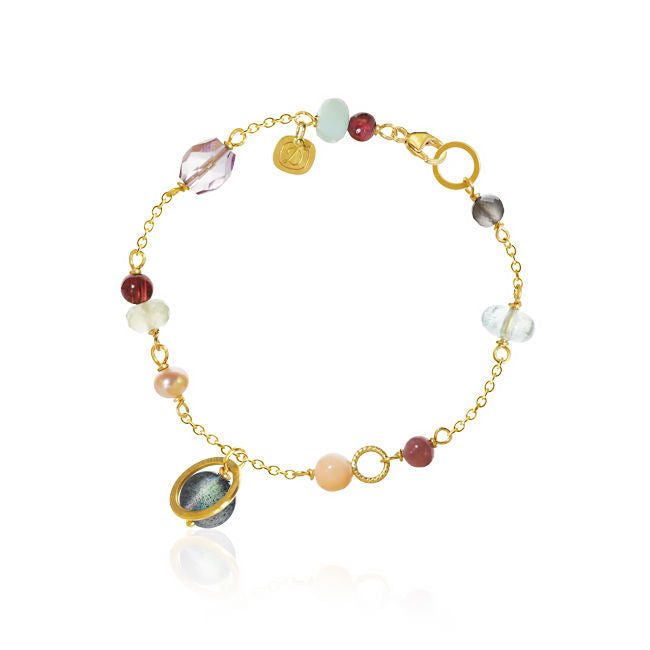 Piccolo 18K Guld Armbånd m. Månesten, Akvamarin, Rubin, Koral, Laboradorit, Granat Sten, Ametyst & Amazonit