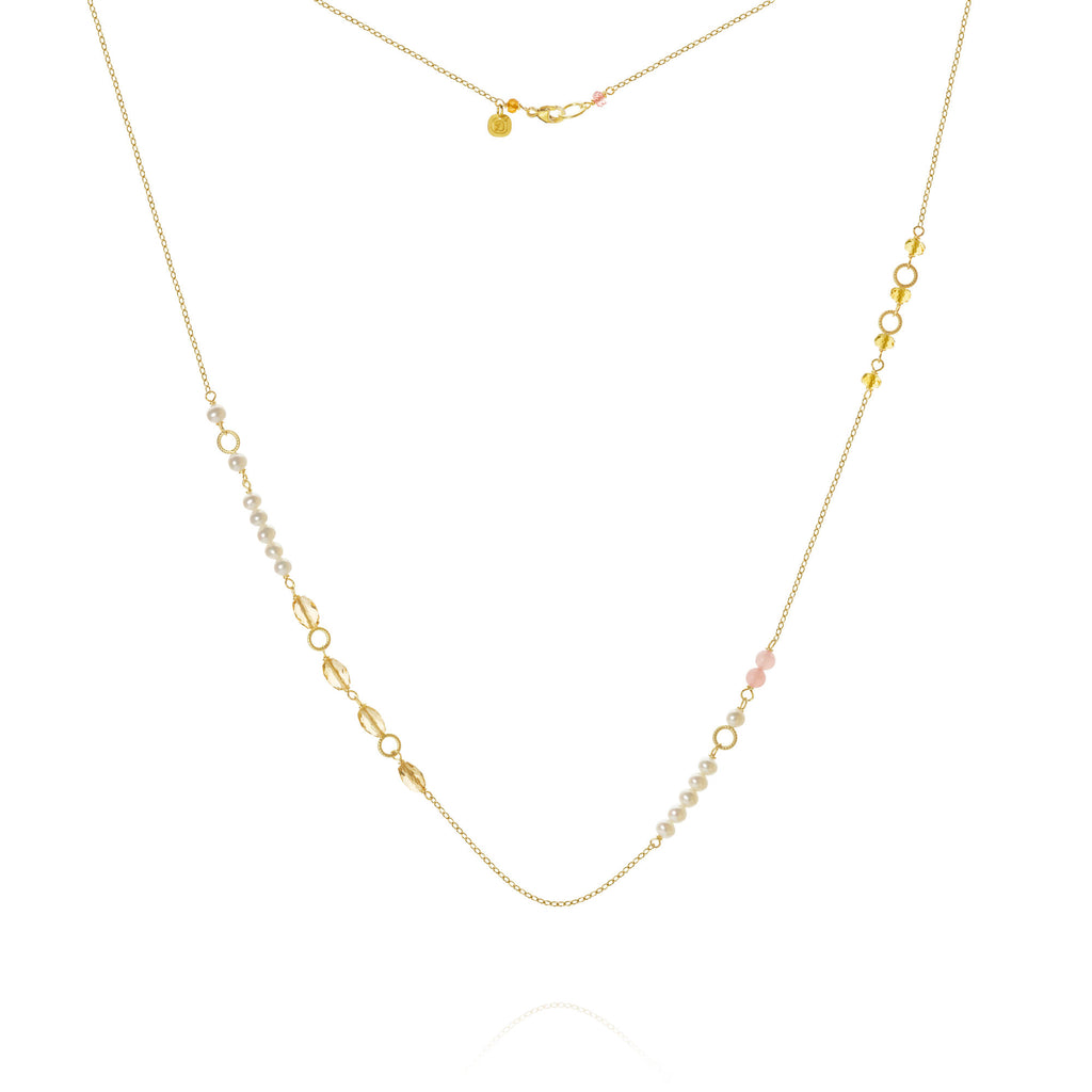 Piccolo Mellow 18K Gold Necklace, 62 cm w. Pearl, Quartz & Sapphire