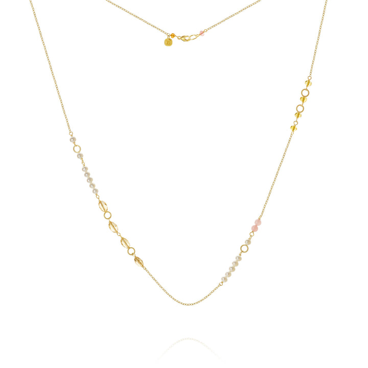 Piccolo Mellow 18K Gold Necklace, 62 cm w. Pearl, Quartz & Sapphire