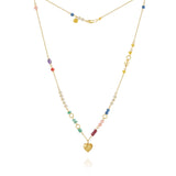 Piccolo Bloom Heart 18K Gold Necklace, 43 cm w. Emerald, Ruby, Quartz, Kyanite, Pearl, Citrin, Coral & Amethyst