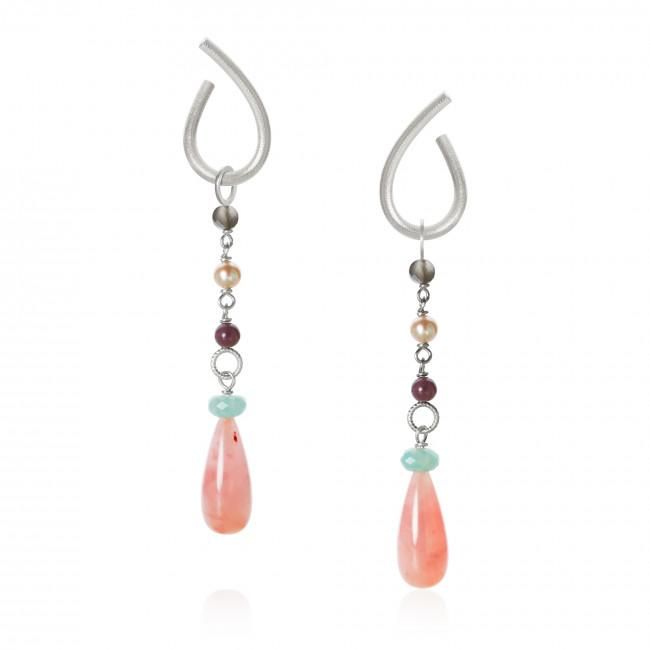 Piccolo DaybreakDrop Silver Pendant w. Quartz, Ruby, Amazonite, Moonstone & Pearl