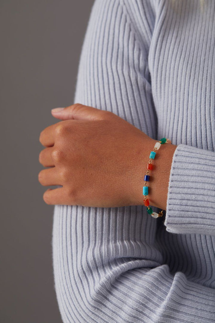 Piccolo Holiday Limited Edition 18K Gold Bracelet w. Moonstone, Onyx, Carnelian, Turquoise & Lapis