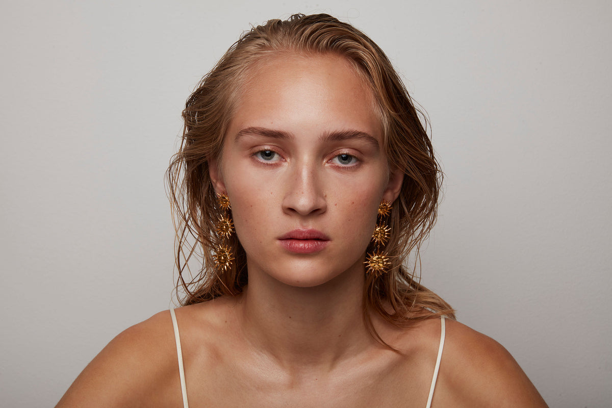 Three Suns Gold Plated Earrings