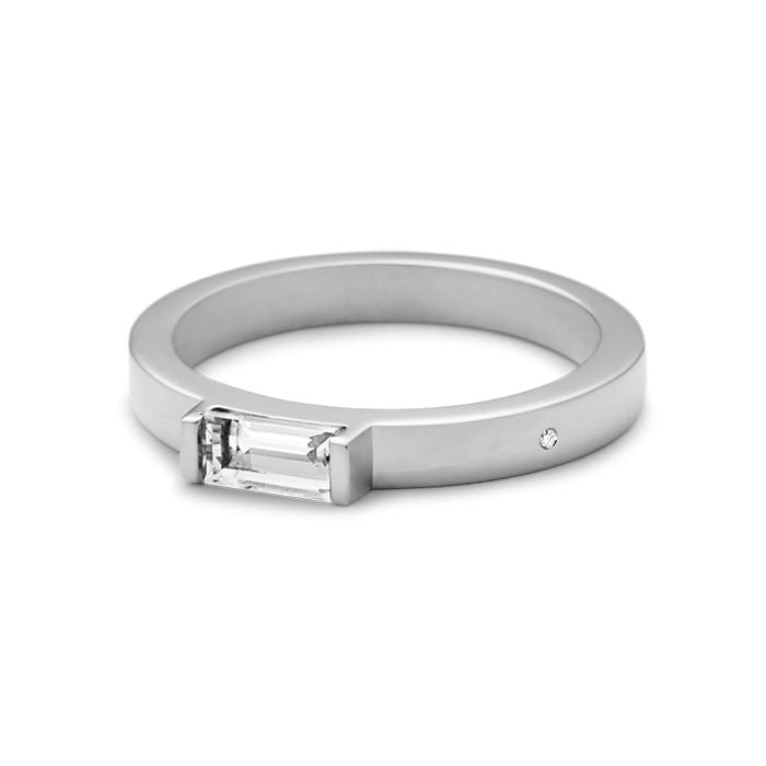 Meant to Be Her True Love Band 18K Whitegold Ring w. Diamond & Topaz