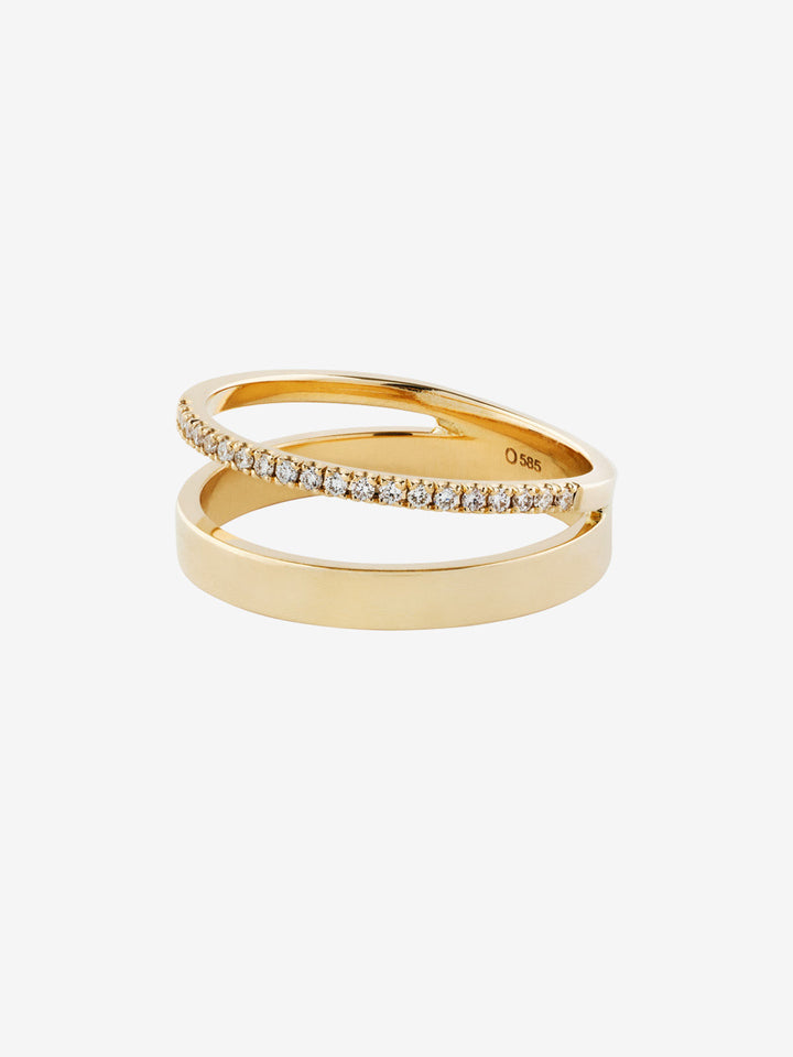 Diamond Line Double 0.15 14K Gold, Whitegold or Rosegold Ring w. Diamonds