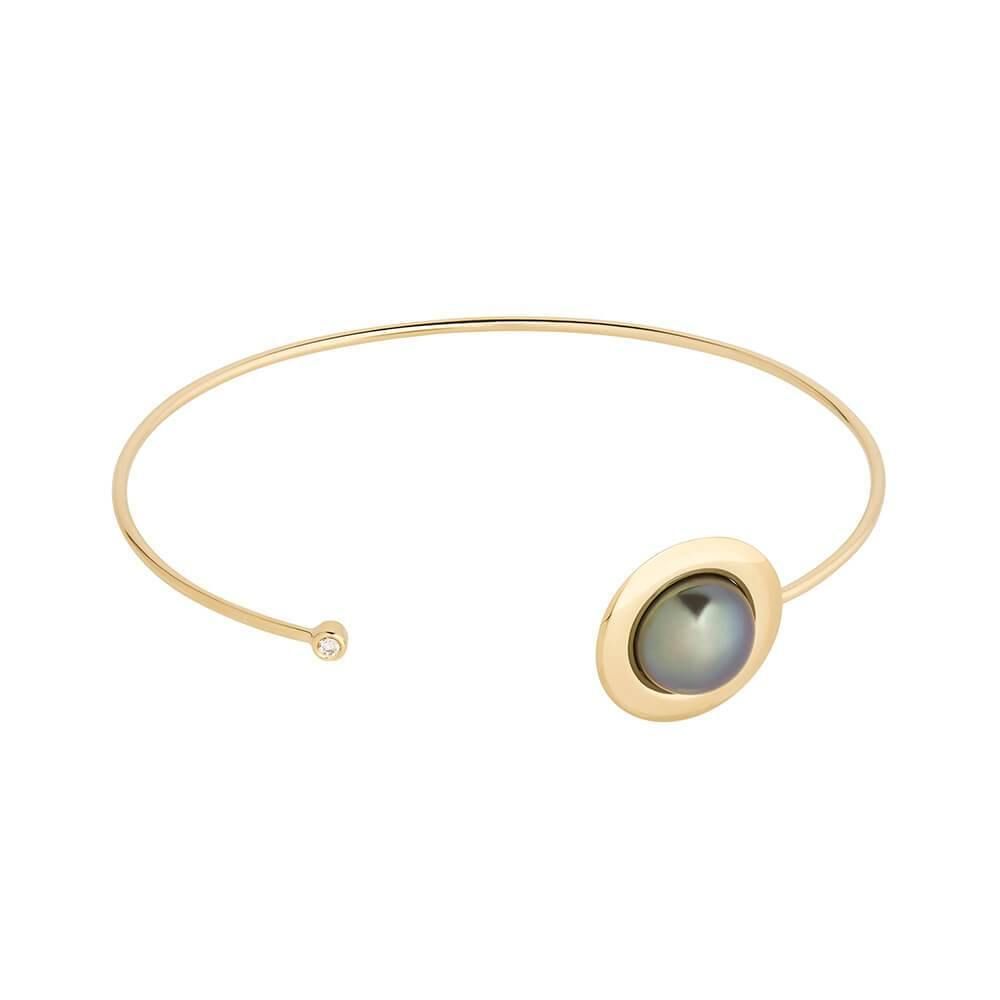 Cosmo Orion 18K Gold Bangle w. Pearl & Diamond