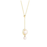 Cosmo Saturn Drop 18K Gold Necklace w. Pearl