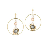 Cosmo Solar System 18K Gold Hoops w. Pearl & Diamond