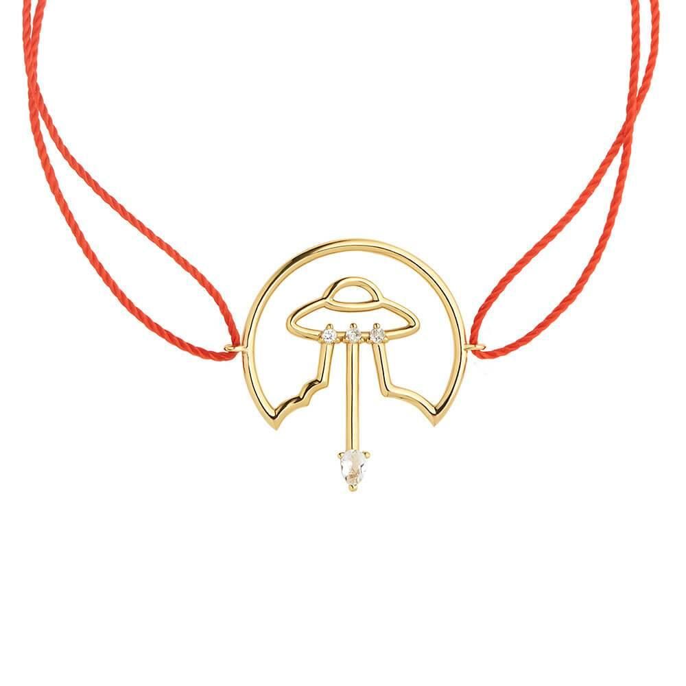 Cosmo Spaceship Cord 18K Gold Plated Bracelet w. Zirconia