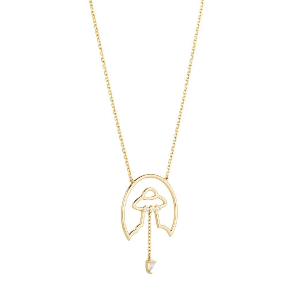 Cosmo Spaceship 18K Gold Plated Necklace w. Zirconia