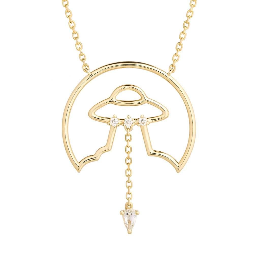 Cosmo Spaceship 18K Gold Plated Necklace w. Zirconia