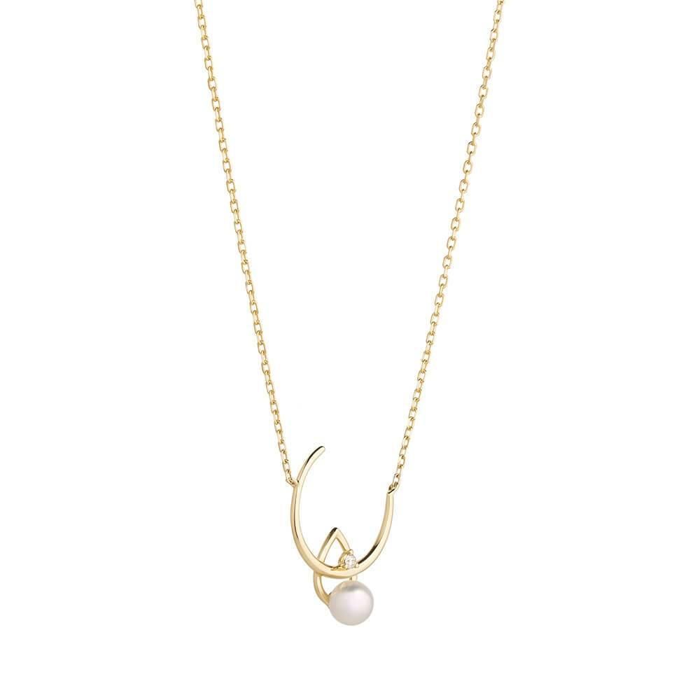 Cosmo Venus 18K Gold Necklace w. Pearl & Diamond