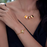 Icon Pyramid 18K Gold Plated or Silver Bracelet w. Diamond