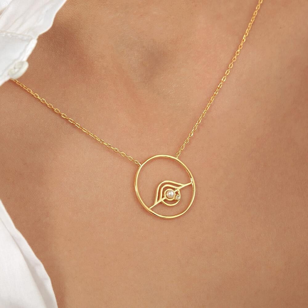 Cosmo Blazar 18K Gold Plated Necklace w. Pearl & Zirconia