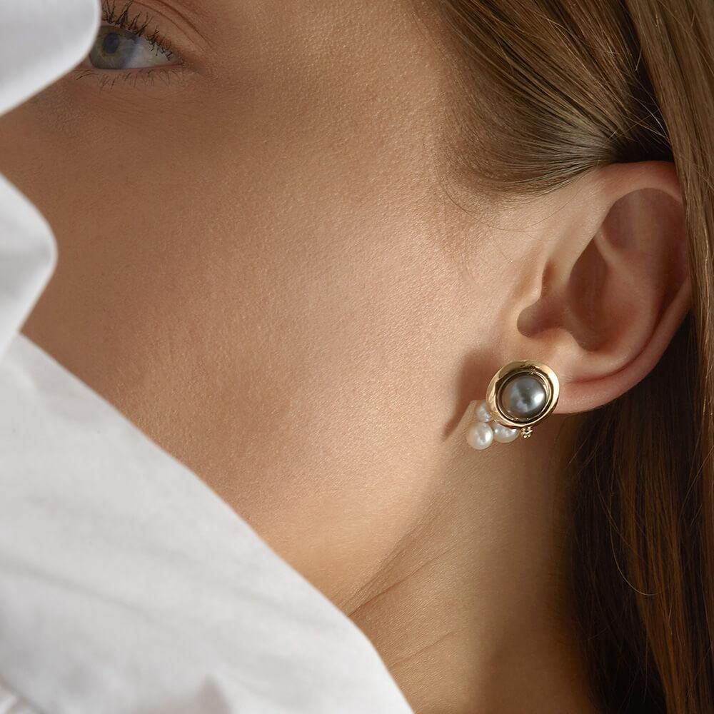 Cosmo Mini Cloud 18K Gold Earrings w. Pearl