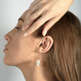 Cosmo Vortex 18K Gold Hoops w. Pearl & Diamond