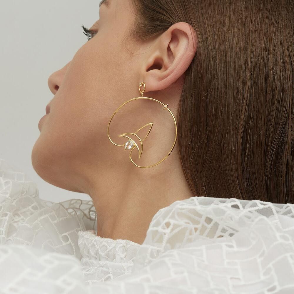 Cosmo Voyager 18K Gold Plated Hoops w. Zirconia