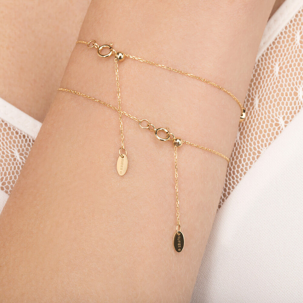 Modern Words Fine Double Heart 18K Gold Bracelet w. Diamond
