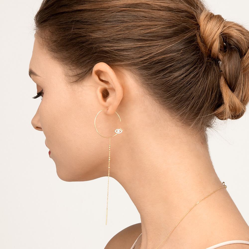Modern Words Fine Iris Drop 18K Gold Earring w. Diamond