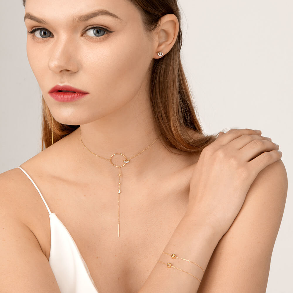 Modern Words Fine Moonlight Choker 18K Gold Necklace w. Diamond