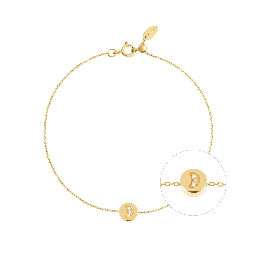 Modern Words Fine Crescent 18K Gold Bracelet w. Diamond