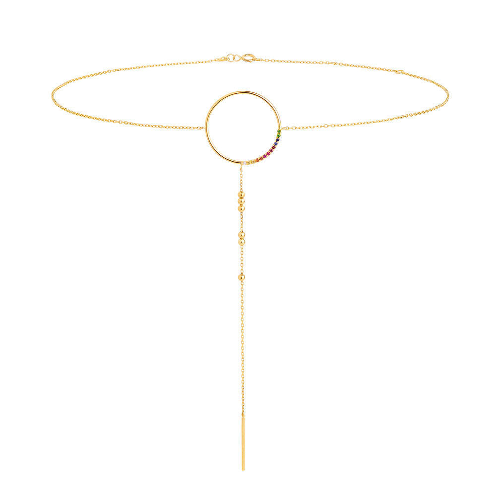 Modern Words Fine Rainbow Choker 18K Gold Necklace w. Diamond, Sapphire, Ruby, Tsavorite & Garnet