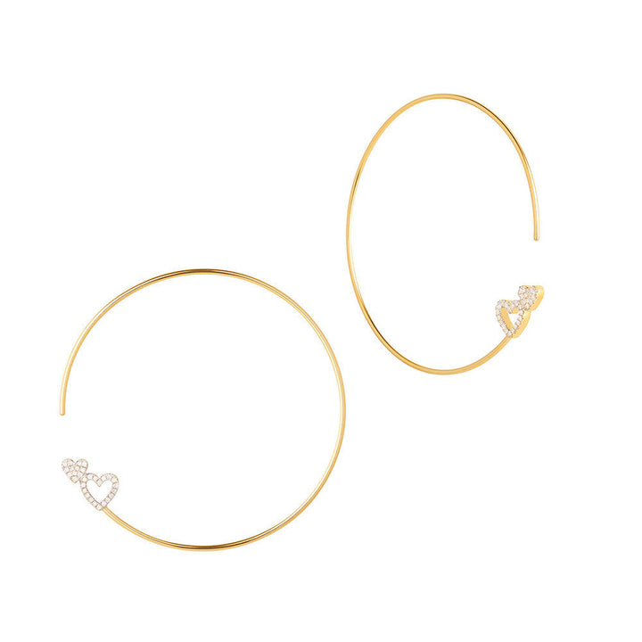 Modern Words Fine Double Heart 18K Gold Hoops w. Diamond