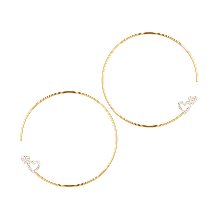 Modern Words Fine Double Heart 18K Gold Hoops w. Diamond