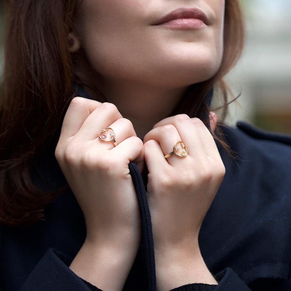 MOYEN Flutter Eyes 18K Rosegold Ring w. Sapphire & Diamond