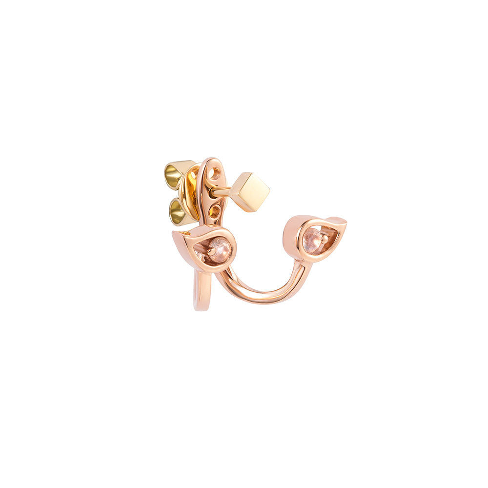 PREMIERE Florentina 18K Rosegold Ear Jacket w. Moonstone, Diamond & Chalcedony