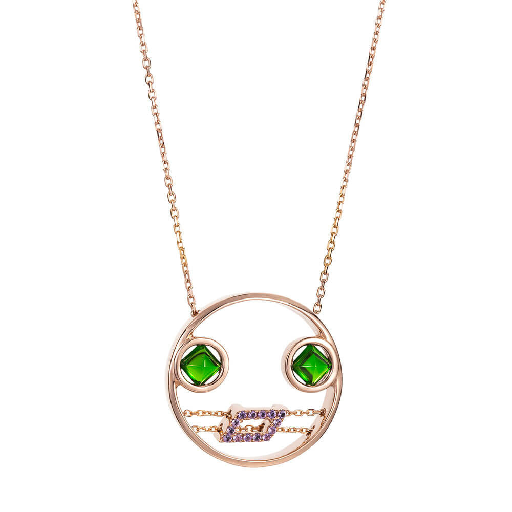 PREMIERE Violetta 18K Rosegold Necklace w. Chrome diopside & Amethyst