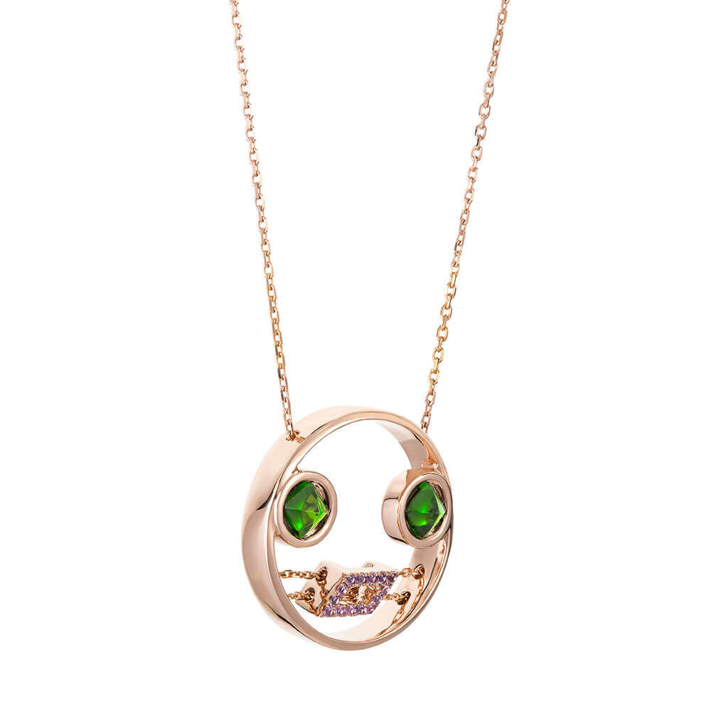 PREMIERE Violetta 18K Rosegold Necklace w. Chrome diopside & Amethyst