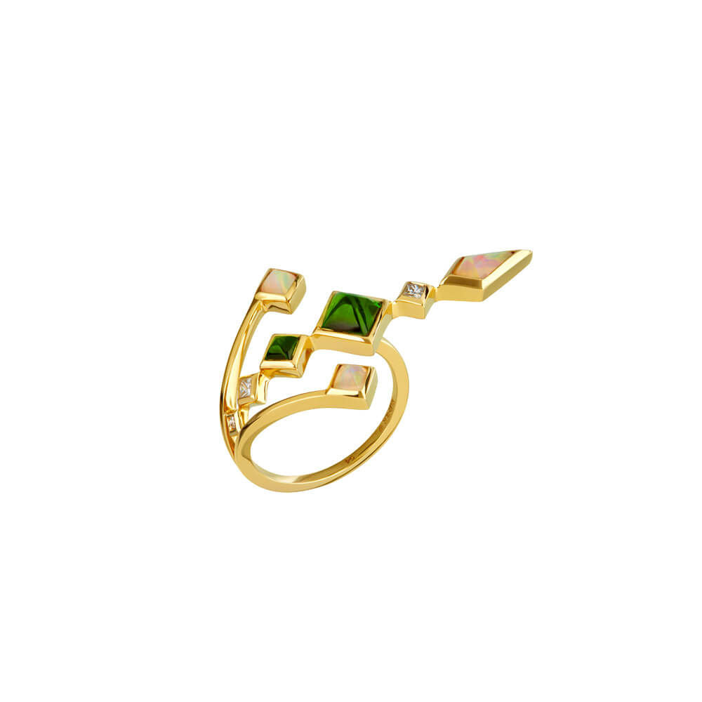 Spectrum Intimo 18k Goldring w. Chromdiopside, Opal & Diamond