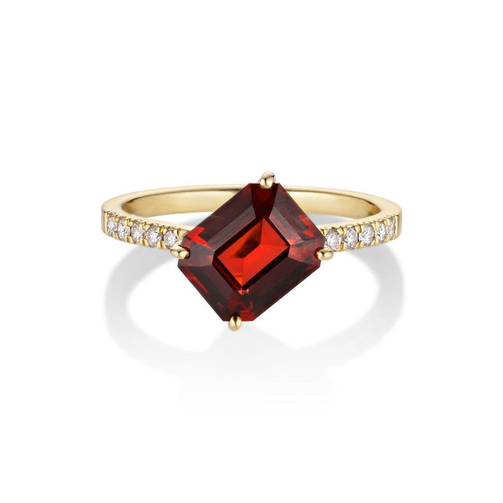 Ratu 18K Guld Ring m. Diamanter & Granat Sten