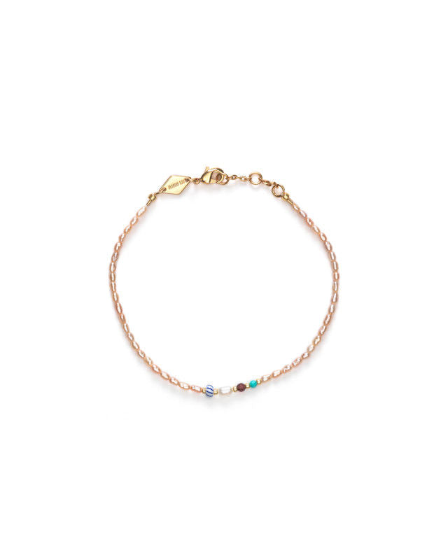 Rice & Shine Pink Mist Forgyldt Armbånd m. Pink Glasperler