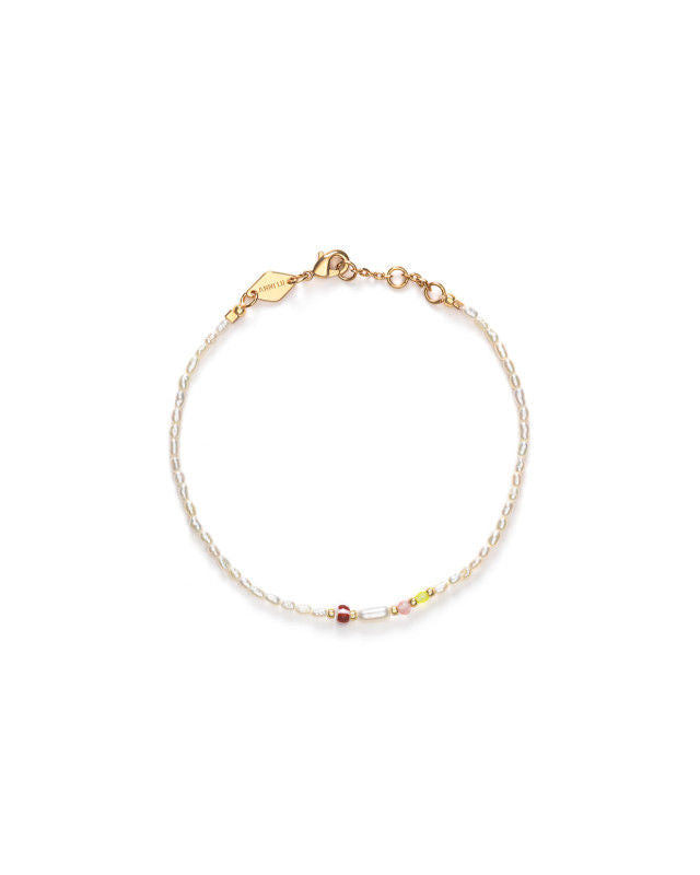 Rice & Shine White Smoke Forgyldt Armbånd m. Hvide Glasperler