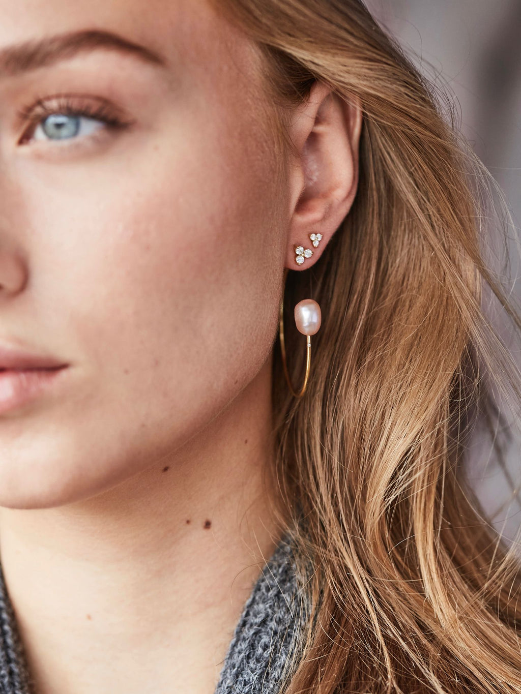 Fryd 18K Hvidguld Ørering-Vedhæng m. Diamant & Perle