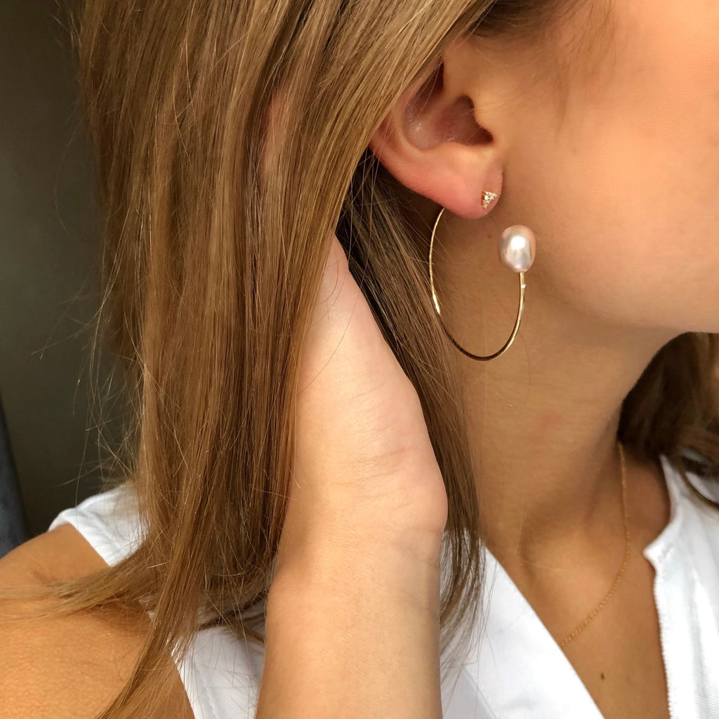 Fryd 18K Hvidguld Ørering-Vedhæng m. Diamant & Perle