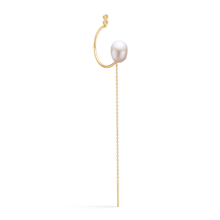 Fryd Chain 18K Gold Earring-Pendant w. Diamond & Pearl