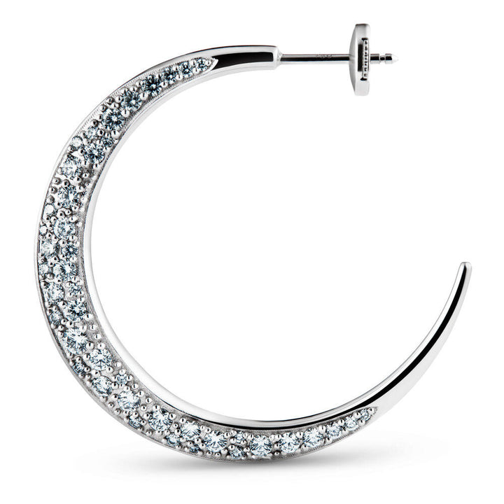 Large Single Pave 18K White Gold Hoop w. Diamonds