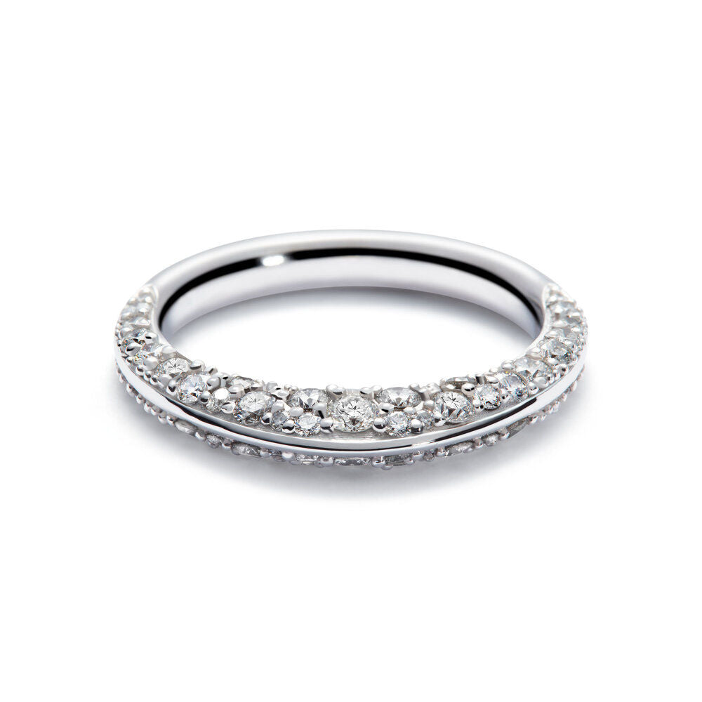 Double Pave 18K White Gold Ring w. Diamonds